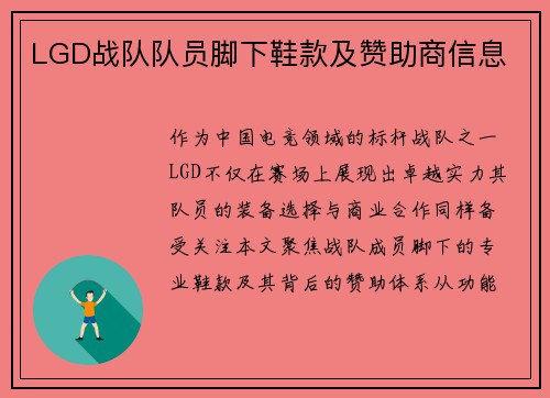 LGD战队队员脚下鞋款及赞助商信息