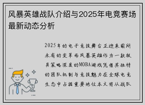 风暴英雄战队介绍与2025年电竞赛场最新动态分析